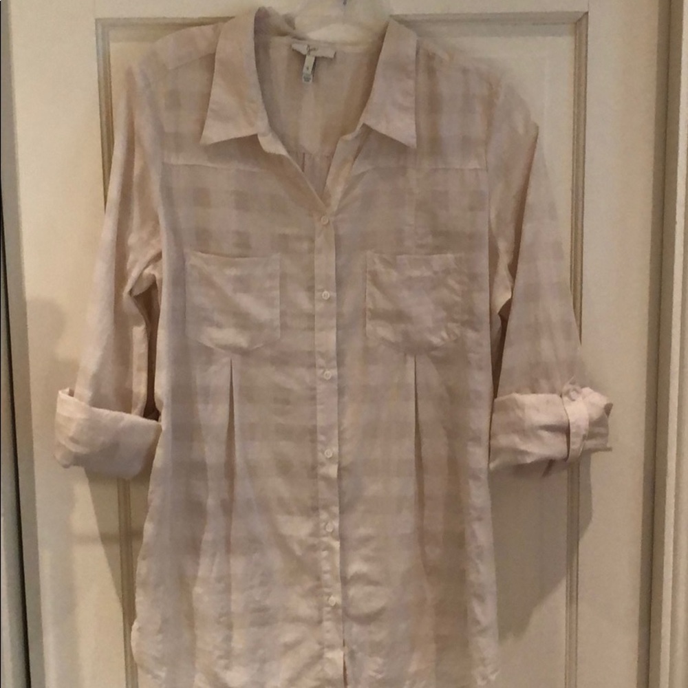 Joie cream plaid button down shirt size small